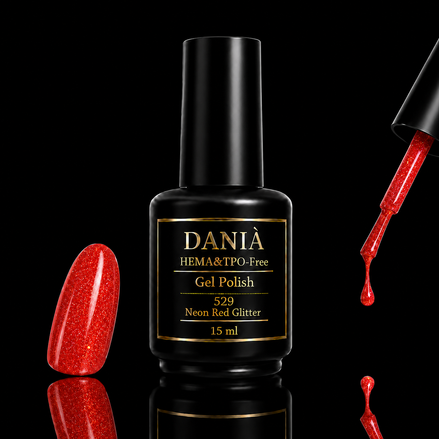 DANIÀ Gel Polish 529 Neon Red Glitter 15 ml