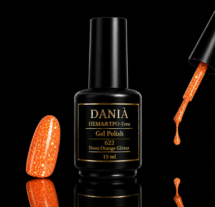 DANIÀ Gel Polish 622 Neon Orange Glitter 15 ml