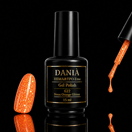 DANIÀ Gel Polish 622 Neon Orange Glitter 15 ml
