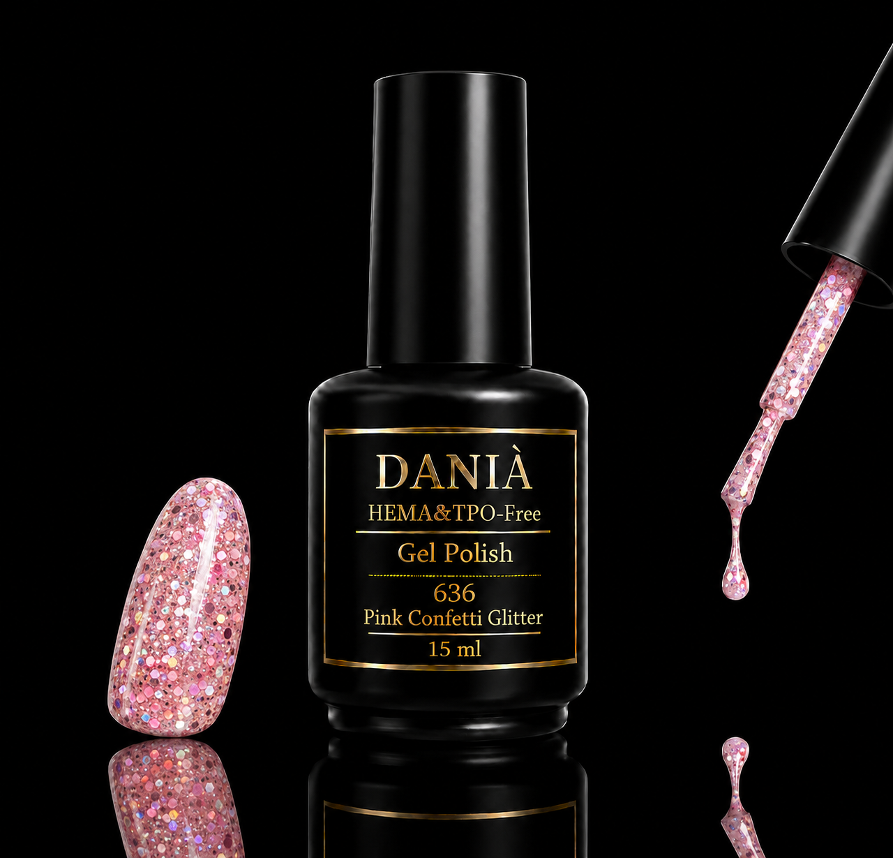 DANIÀ Gel Polish 636 Pink Confetti Glitter 15 ml