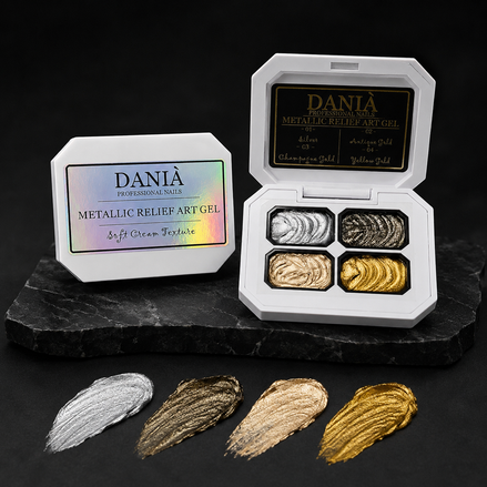 DANIÀ Metallic Relief Art Gel – 4 Metallic-Farben | Soft Cream 3D Nail Art Gel