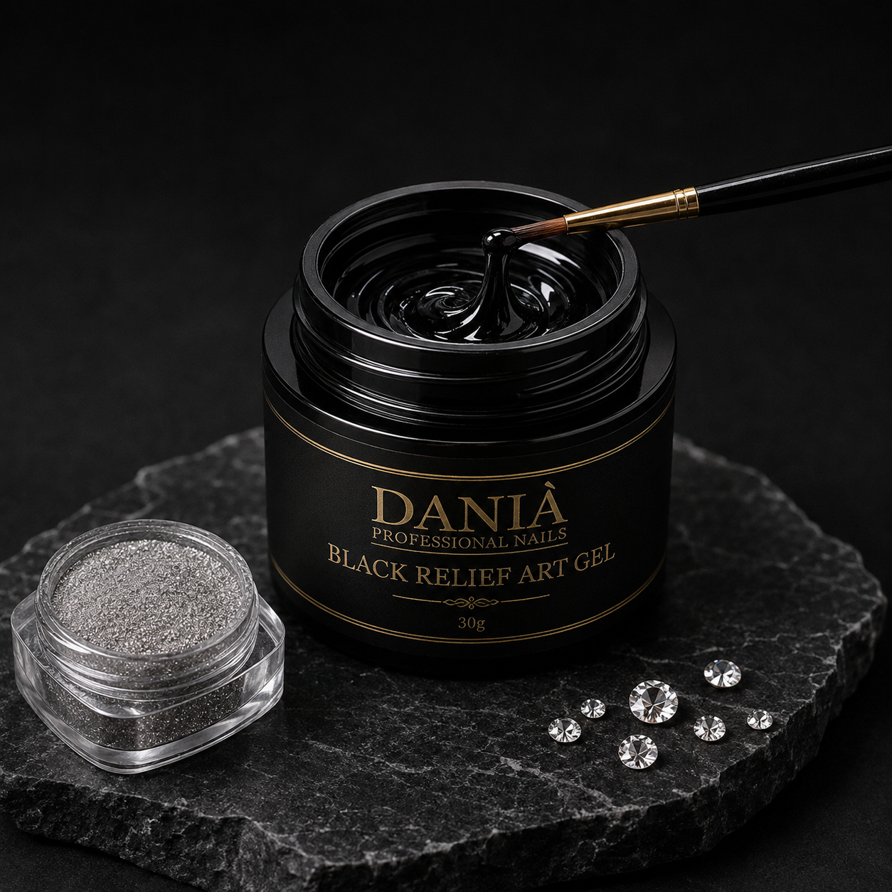 DANIÀ Black Sculpt & Detail Gel – 3D, Stamping, Chrome & Strass 5g