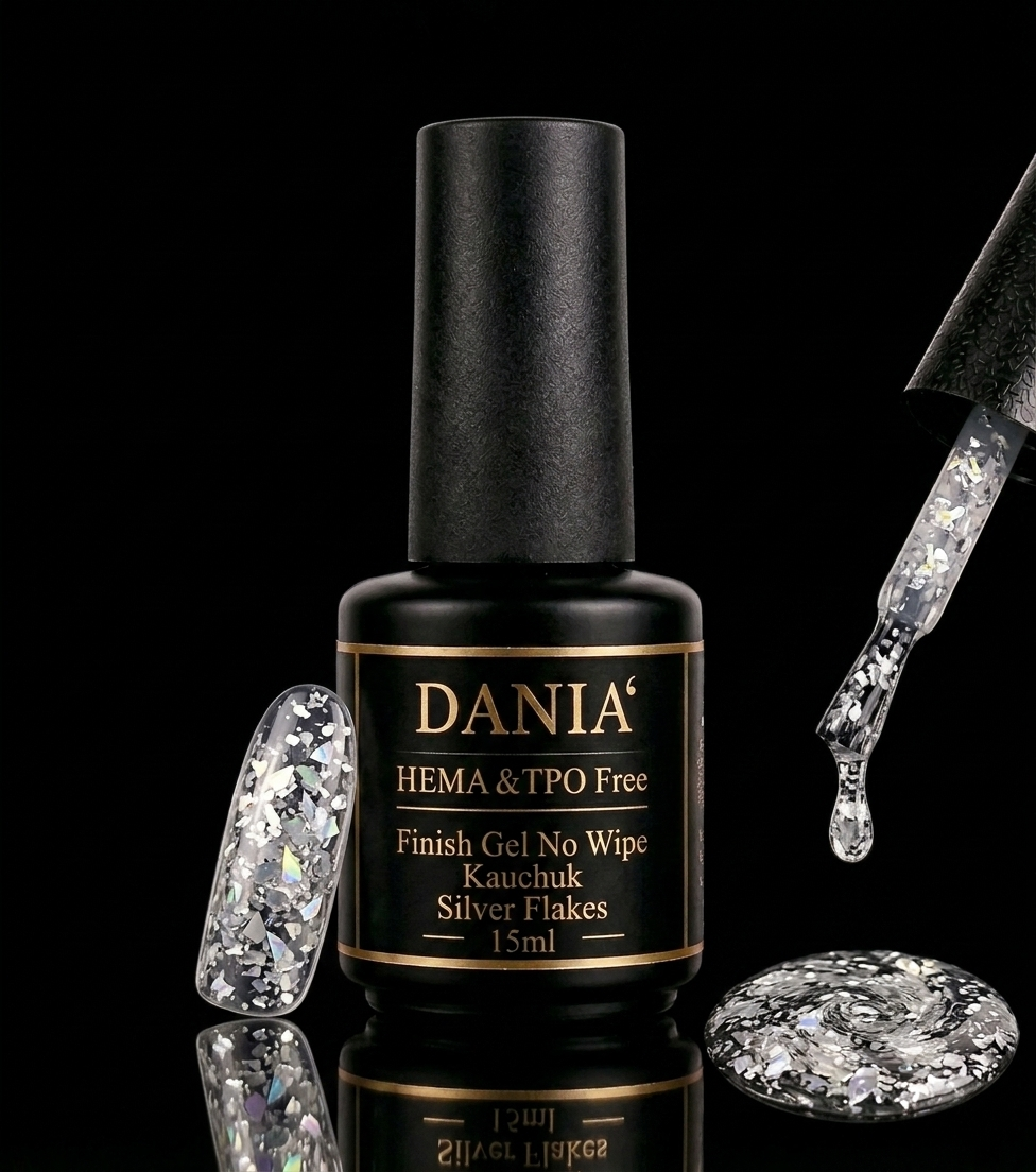 DANIÀ Finish Gel No Wipe Kautschuk – Silver Flakes 15 ml