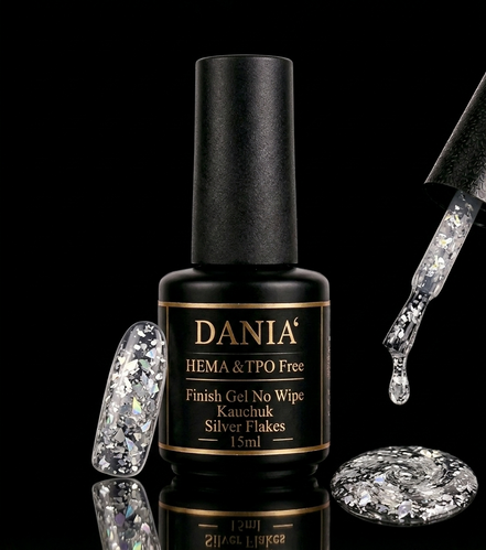 DANIÀ Finish Gel No Wipe Kautschuk – Silver Flakes 15 ml