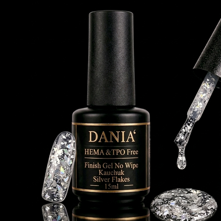 DANIÀ Finish Gel No Wipe Kautschuk – Silver Flakes 15 ml