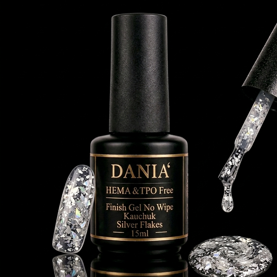 DANIÀ Finish Gel No Wipe Kautschuk Silver Flakes 15 ml