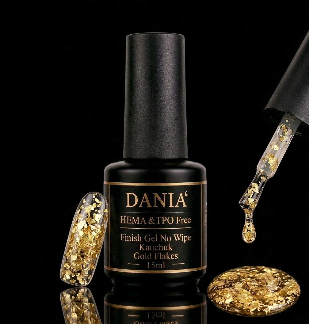 DANIÀ Finish Gel No Wipe Kautschuk – Gold Flakes 15 ml