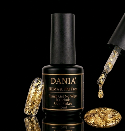 DANIÀ Finish Gel No Wipe Kautschuk – Gold Flakes 15 ml