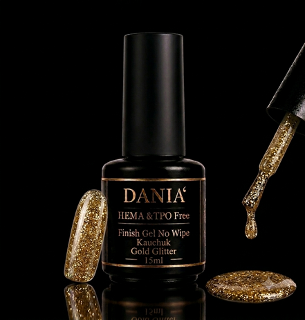 DANIÀ Finish Gel No Wipe Kautschuk – Gold Glitter 15 ml