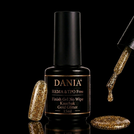 DANIÀ Finish Gel No Wipe Kautschuk – Gold Glitter 15 ml
