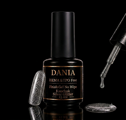 DANIÀ Finish Gel No Wipe Kautschuk – Silver Glitter 15 ml