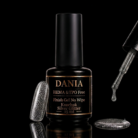 DANIÀ Finish Gel No Wipe Kautschuk – Silver Glitter 15 ml