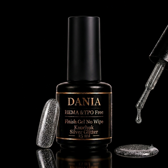 DANIÀ Finish Gel No Wipe Kautschuk Silver Glitter 15 ml