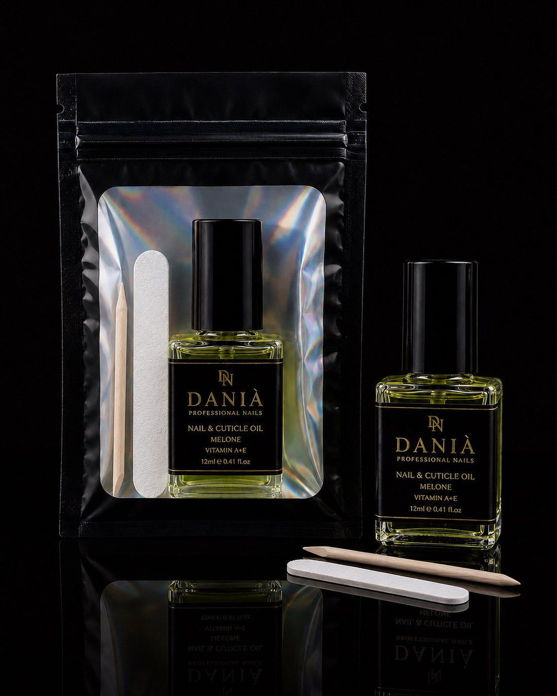 DANIÀ Nagelpflege Set mit Nail & Cuticle Oil 12 ml, Nagelfeile und Holzstäbchen
